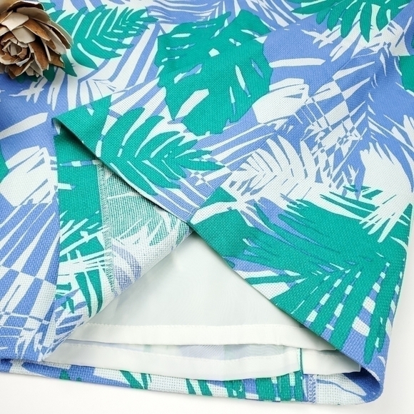 Loft Blue Green White Leaf Pattern Cotton Skirt Size 12 - Picture 7 of 12